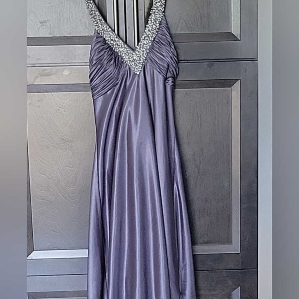 Le Chateau Satin Sparkle Halter Dress